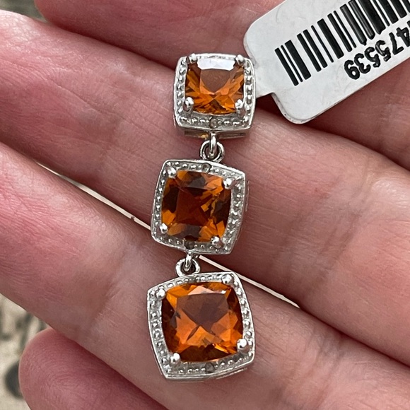 Vintage Jewelry - Orange citrine & diamond sterling silver pendant
